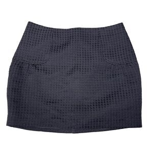 H&M Black Patterned Skirt Women Size 12 Short Ruched Barrel Hip Center Back Zip